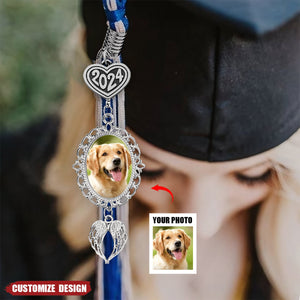 Personalized Graduation Tassel Photo Charm with Angel Wings - Memorial Graduation Gift