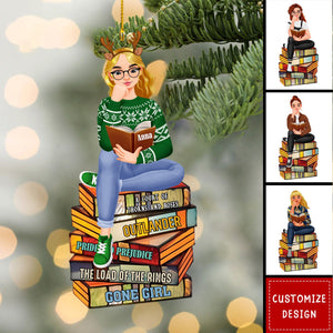 Girl Sitting On Stack Of Books Reading-Personalized Acrylic Ornament-Gift For Book Lovers-2024 New Release