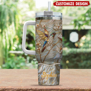 Personalized Hummingbird 40oz Tumbler With Handle - Gift For Bird Lovers