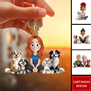 Personalized Cute Cartoon Couple And Dogs Acrylic Keychain-Gift For Dog Lovers, Couple