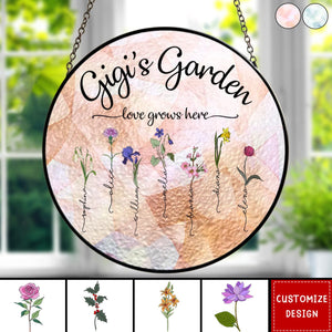 Grandma's Garden - Custom Birth Flower - Personalized Stained Glass Window Hanging Suncatcher