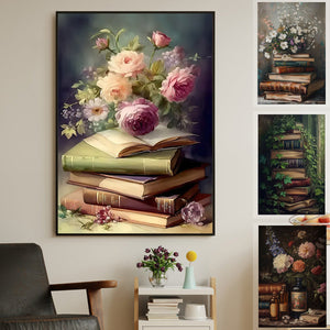 Vintage Flowers And Books Poster- Gift For Book Lovers