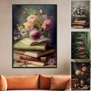 Vintage Flowers And Books Poster- Gift For Book Lovers