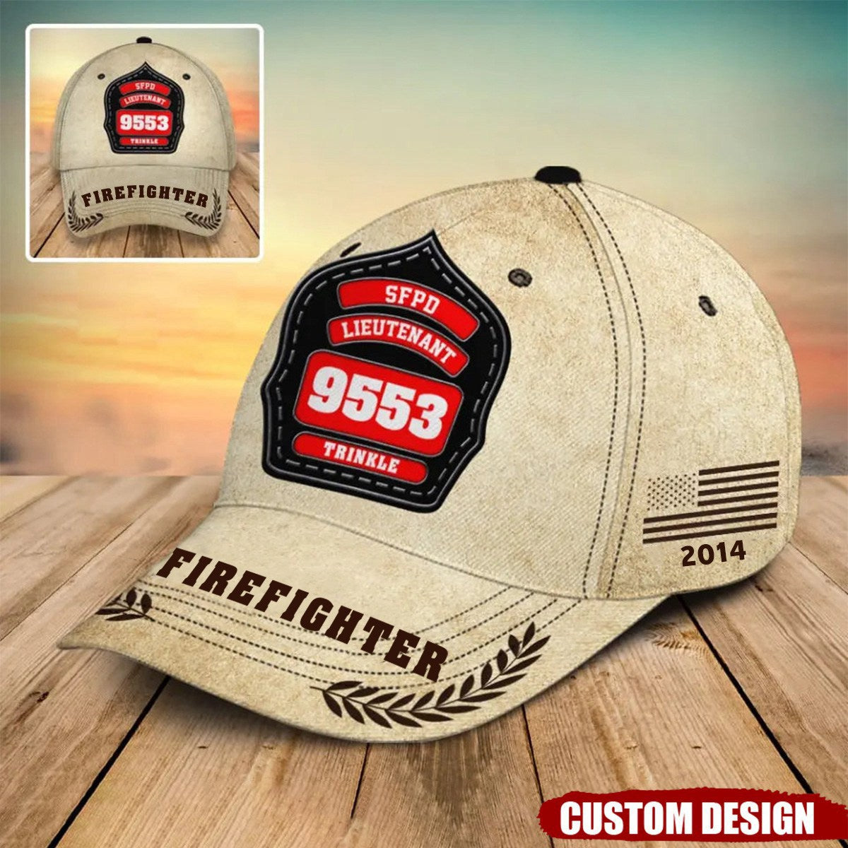 Personalized Firefighter ID & Department US And CA Flag 3D Cap