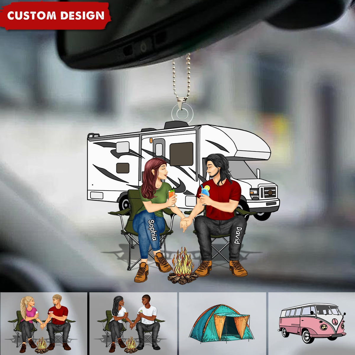 Camping Couple Making Memories One Campsite At A Time Personalized Car Ornament-Gift For Couple