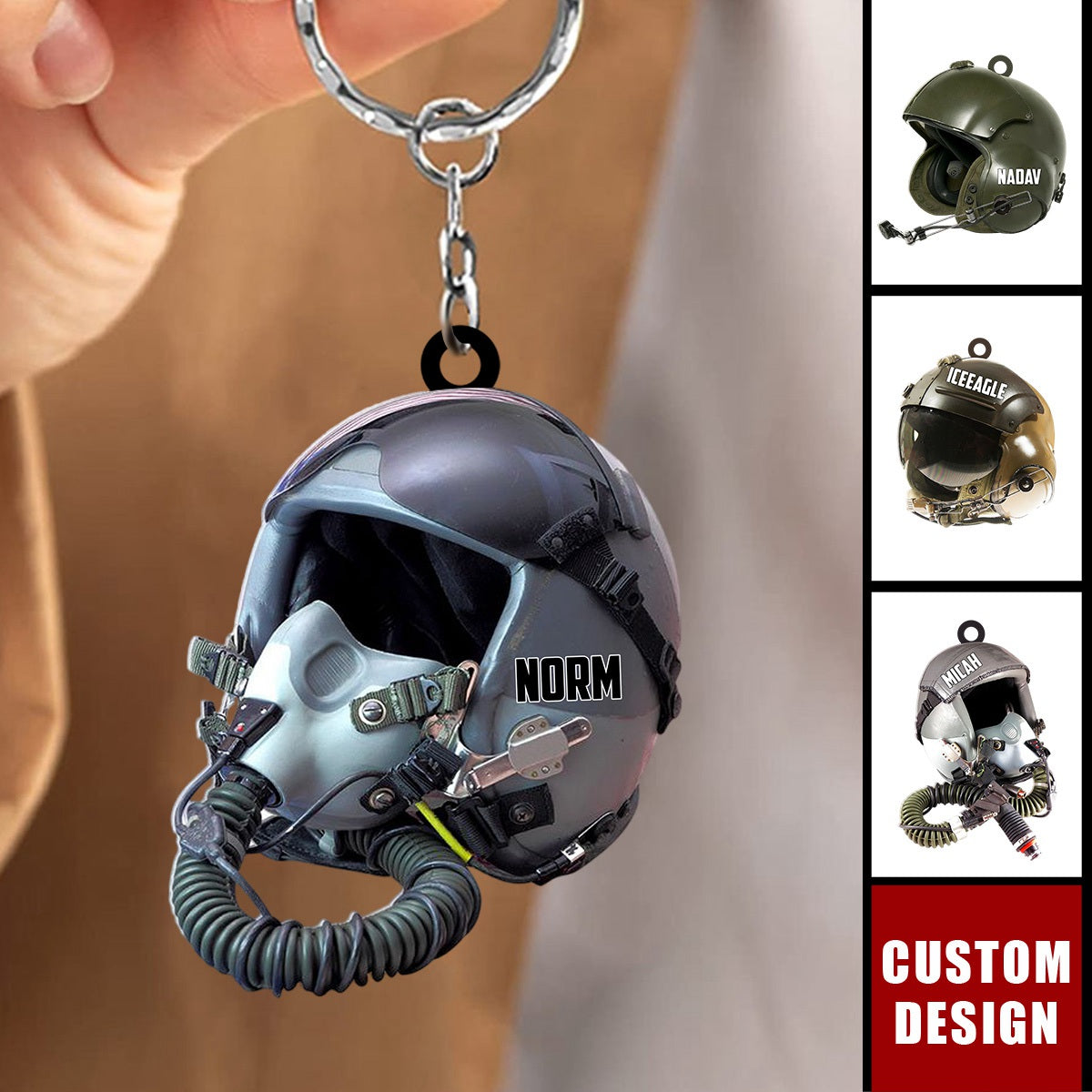 Personalized Military Flight Helmet Keychain