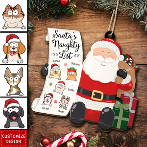 2024 New Release Santa's Naughty List Funny Christmas Cartoon Dogs Cats - Personalized Wooden Ornament