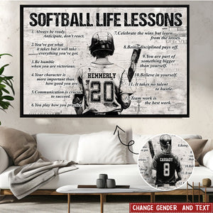 Personalized Softball Life Lessons Poster- Gift For Softball Lovers