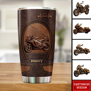 Old Biker Custom Leather Pattern Printed Personalized Tumbler