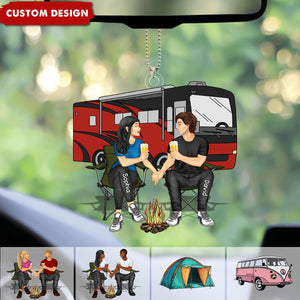 Camping Couple Making Memories One Campsite At A Time Personalized Car Ornament-Gift For Couple