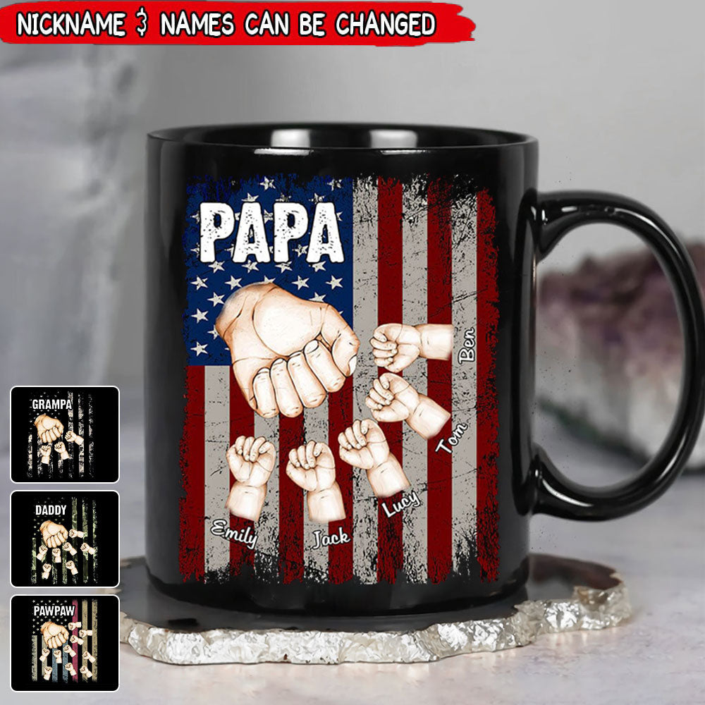 Papa Dad Hand Flag With Kids, Perfect Gift For Father's Day Personalized Mug