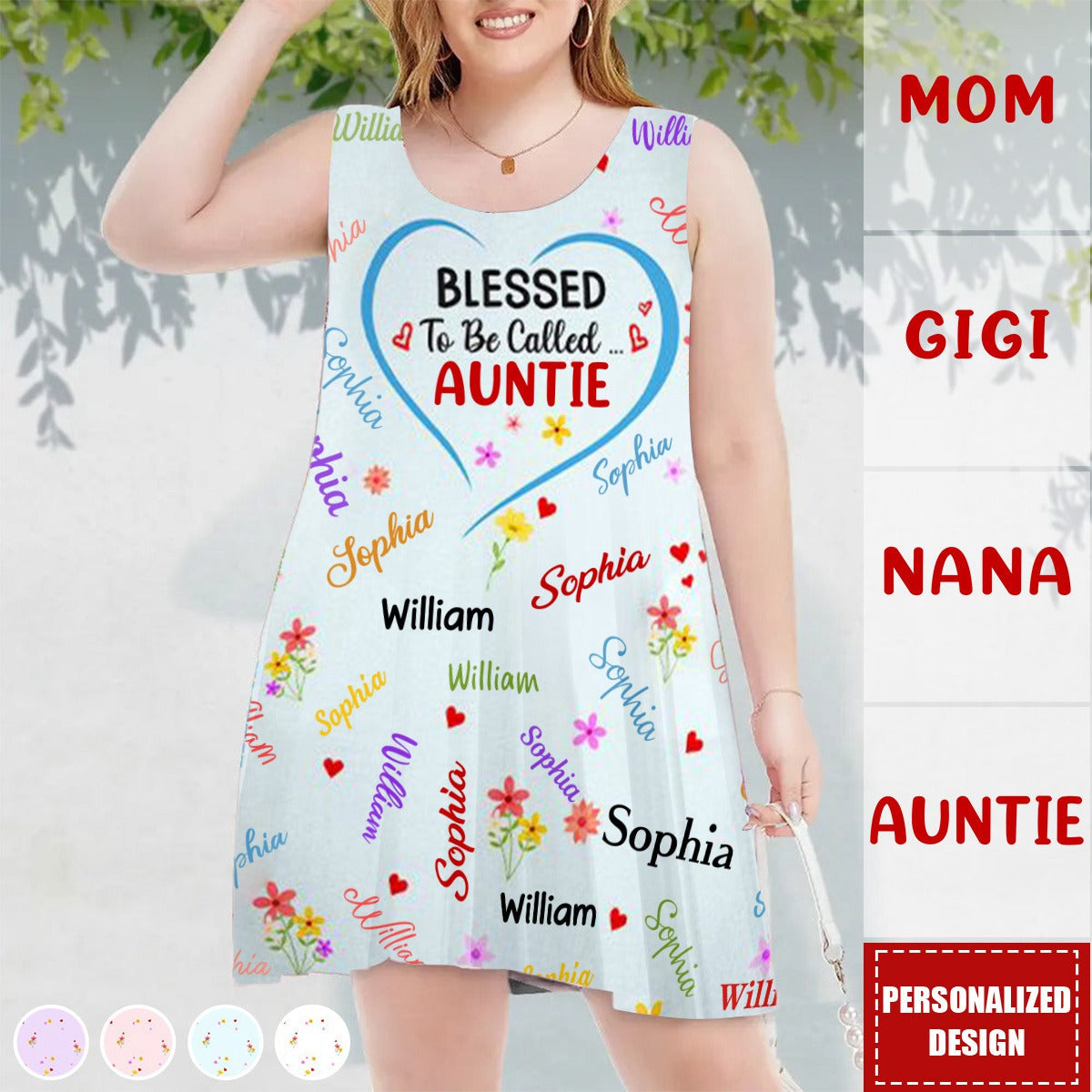 Blessed To Be Called Grandma Nana - Personalized Sleeveless Tank Dress