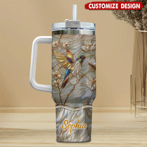 Personalized Hummingbird 40oz Tumbler With Handle - Gift For Bird Lovers