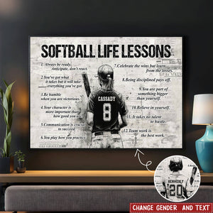 Personalized Softball Life Lessons Poster- Gift For Softball Lovers