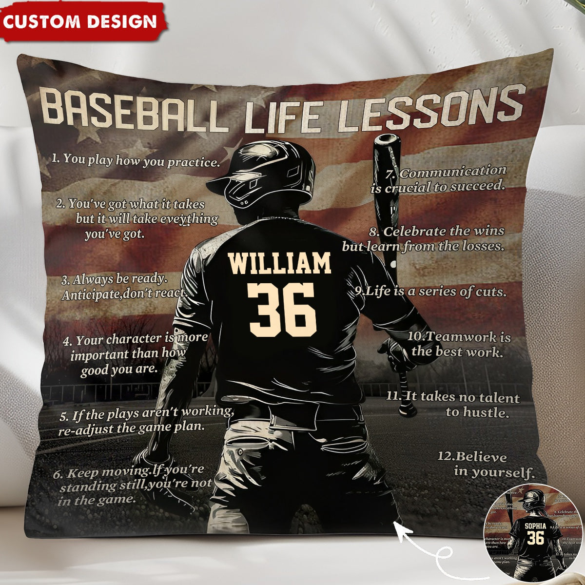 Personalized American Baseball Life Lesson Pillow - Gift For Baseball Lovers