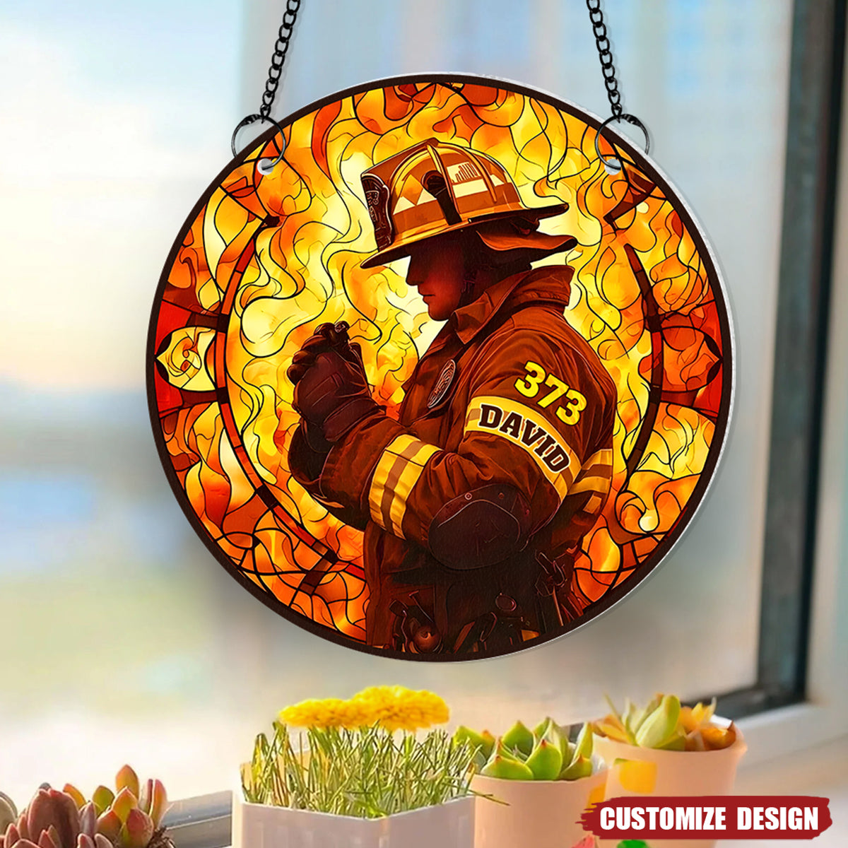 Gifts For Firefighter  - Personalized Firefighter Suncatcher Ornament