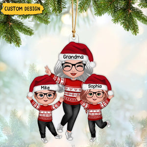 2024 New Release - Happy Christmas Doll Grandma With Grandkids Personalized Acrylic Ornament, Gift For Granddaughter Grandson