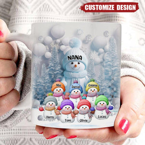 Christmas Blue Vibe Snowman Grandma Mom Colorful Kids Personalized Mug