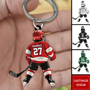 Personalized Kid Hockey Player Keychain - Gift For Hockey Lover