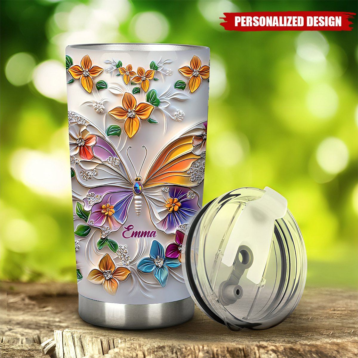 Stunning Butterfly-Personalized Butterfly Accent Tumbler-Gift For Friends