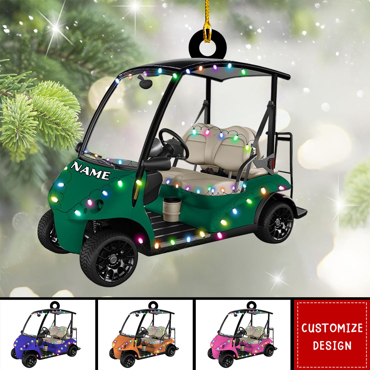 Personalized Golf Cart Acrylic Christmas Ornament - 2024 New Release