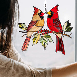 Winter Redbird Radiance - Window Hanging Suncatcher