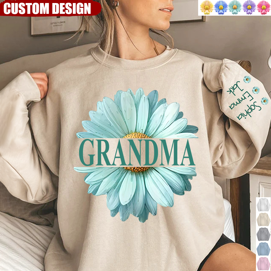 Grandma Flower Daisy Color And Grandkids Sweatshirt