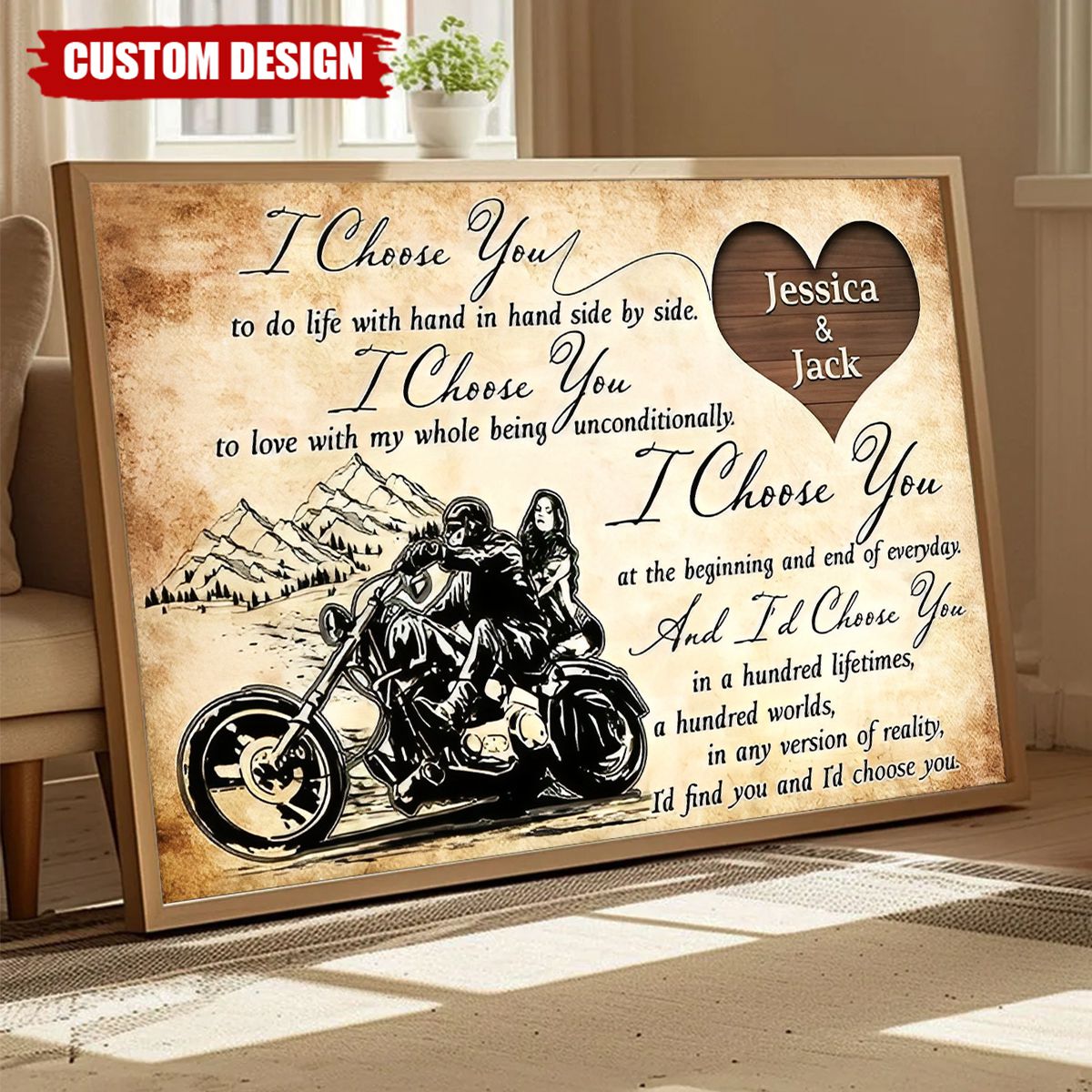 I Choose You - Personalized Biker Couple Poster, Anniversary Gift For Couple