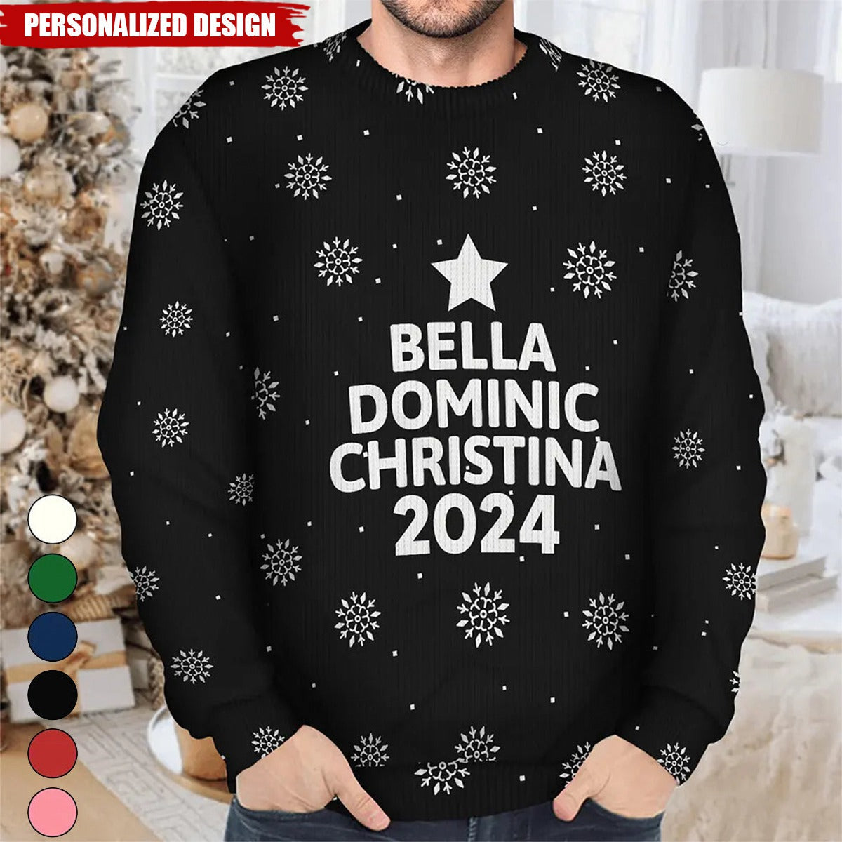 2024 New Release Christmas Tree Family Bestie Coworker Custom Name-Personalized Unisex Ugly Sweater