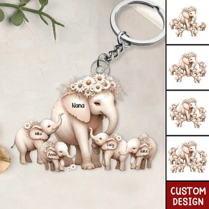 Mom/Nana Elephant With Little Kids Personalized Acrylic Keychain - Mother's Day Gift