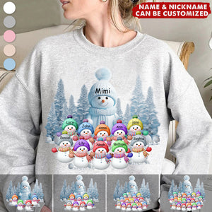 Personalized Blue Vibe Snowman Grandma Mom Colorful Kids Sweatshirt - Christmas Gift