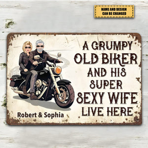 Grumpy Biker And His Wife - Gift For A Biker - Personalized Custom Metal Sign