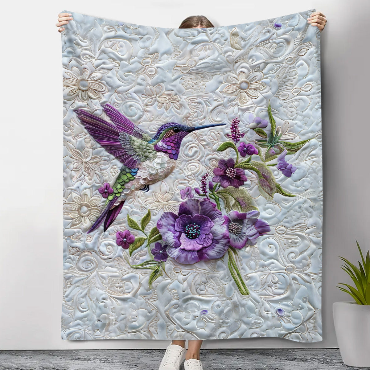 Purple Hummingbird Blanket - Gift For Bird Lovers