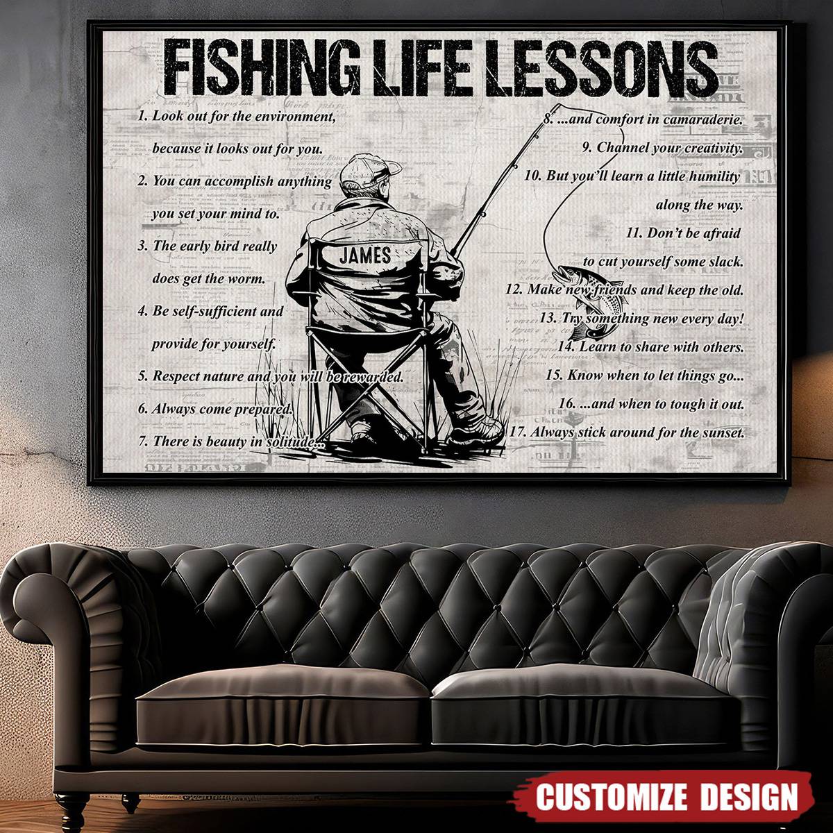 Personalized Fishing Life Lessons Poster- Gift For Fishing Lovers