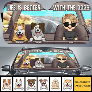 Life Is Better With The Dogs - Gift For Pet Lovers, Personalized Auto Sunshade