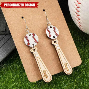 Personalized Name Baseball Earrings, Wooden Baseball Bat Jewelry, Softball Earrings, Gift for Sports Mom/Daughter/Baseball Fan