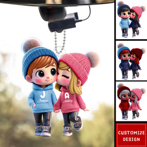 Cute Cartoon Couple Walking Personalized Car Ornament-Gift for Couple