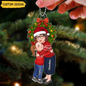 2024 New Release - Grandma & Grandkid Hugging Under Christmas Wreath Gift For Granddaughter Grandson Personalized Acrylic Ornament