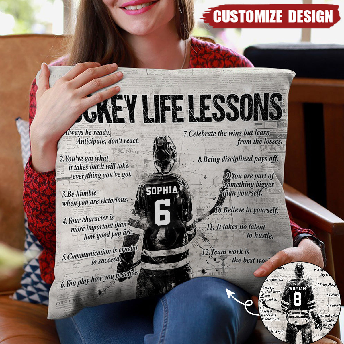 Personalized Hockey Life Lessons Pillow-Gift For Hockey Football Lovers