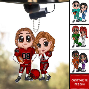 American Football Couple Y2K Style At Field Personalized Acrylic Car Ornament-Gift for Couples