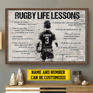 Personalized Rugby Life Lessons Boy Poster-Gift For Rugby Lovers