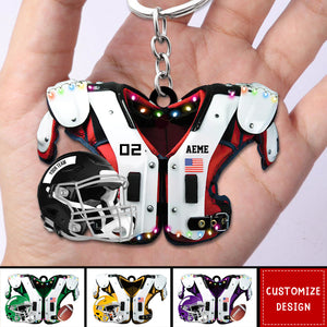 2024 New Release Personalized American Football Shoulder Pads And Helmet Acrylic Keychain