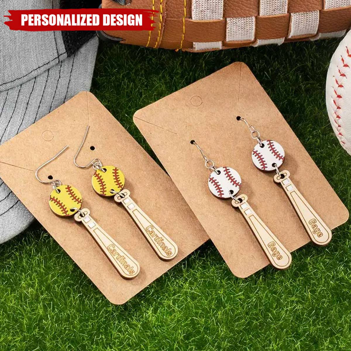 Personalized Name Baseball Earrings, Wooden Baseball Bat Jewelry, Softball Earrings, Gift for Sports Mom/Daughter/Baseball Fan