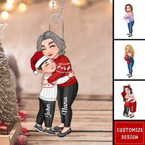 Grandma & Grandkid Hugging Christmas Gift For Granddaughter Grandson Personalized Acrylic Ornament - 2024 New Release