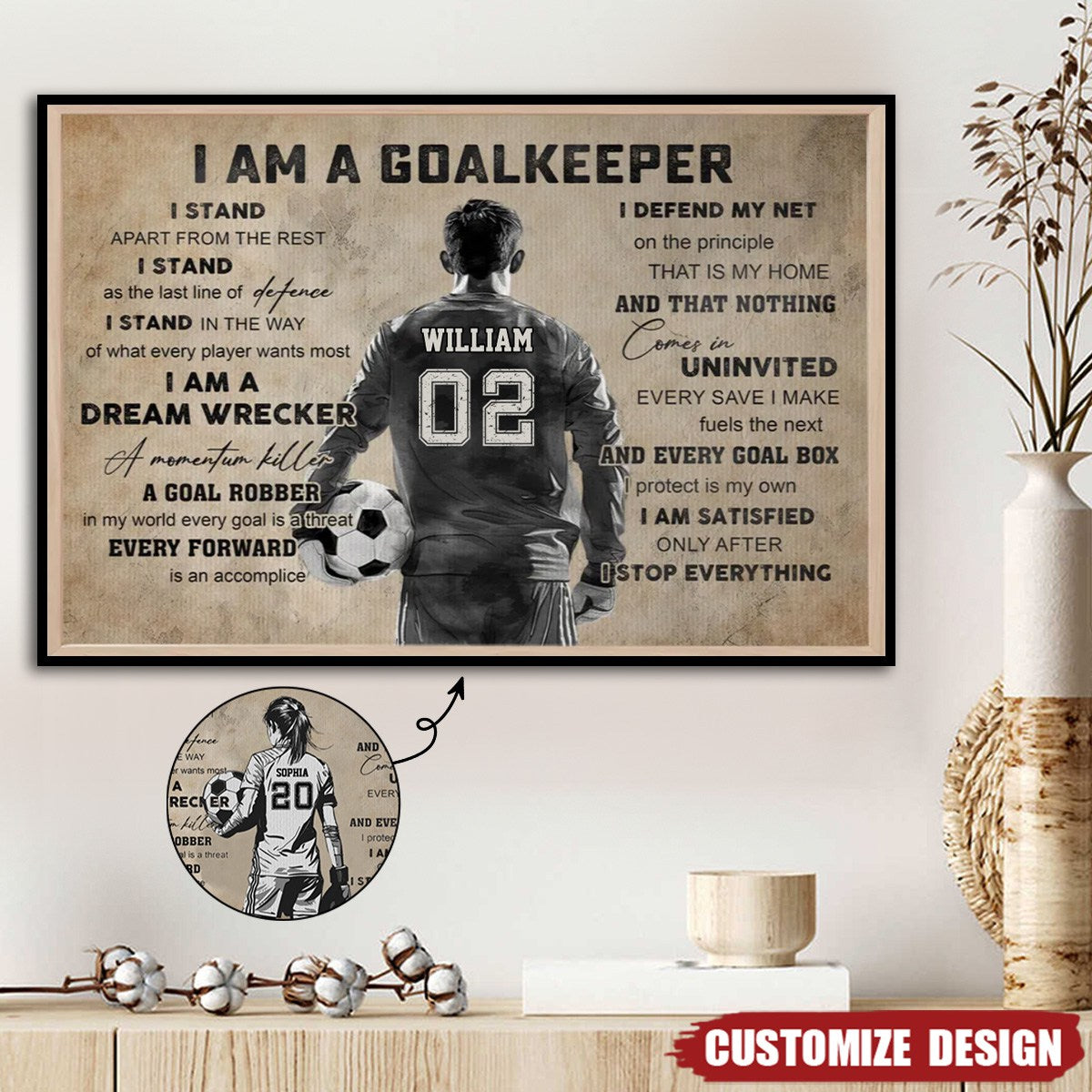 Personalized Female/Male Soccer Goalkeeper Poster-Gift For Soccer Lovers