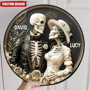 Skull Couple Personalized Family Wood Sign