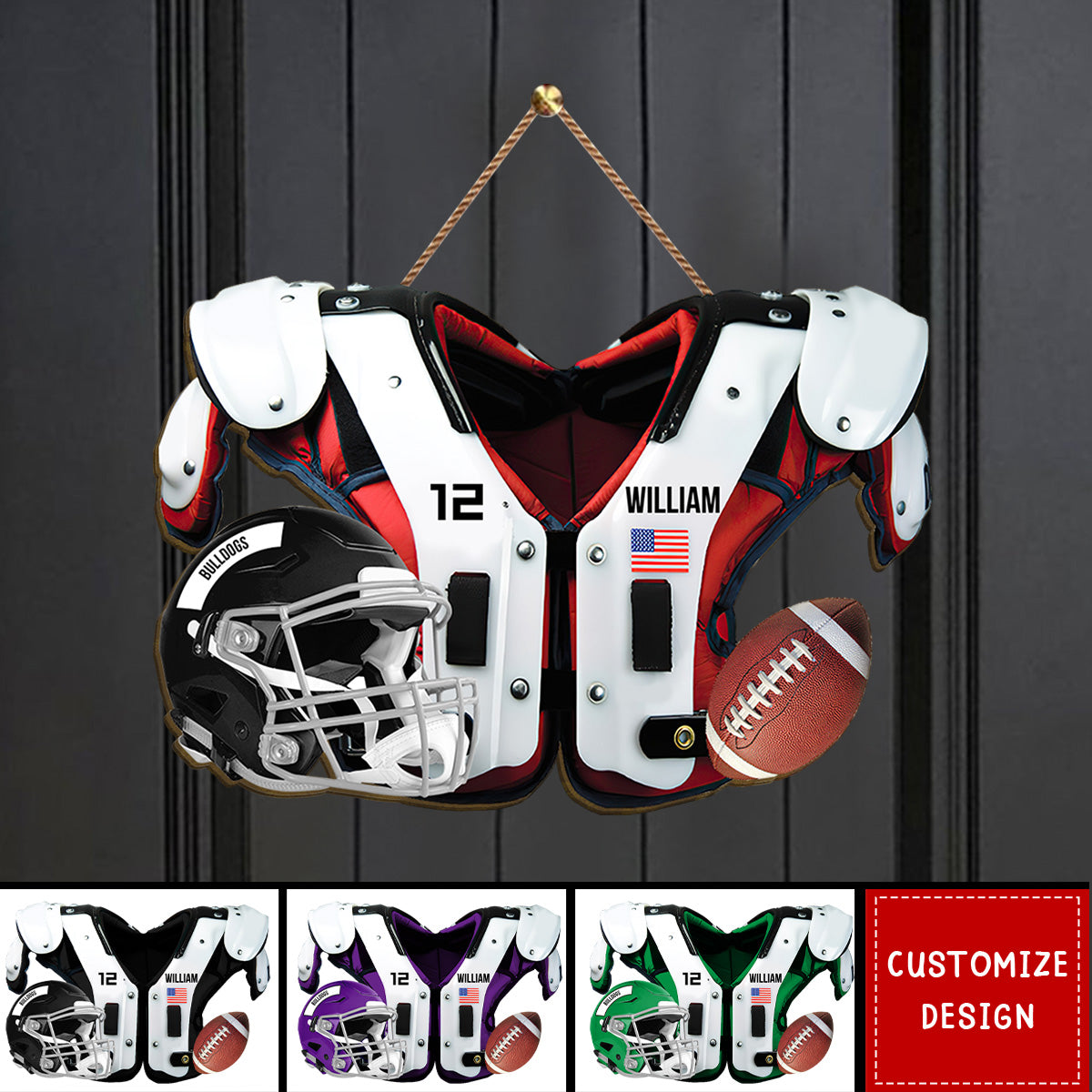 Personalized American Football Shoulder Pads And Helmet Wood Sign - Gift For American Football