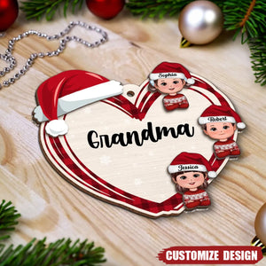 Christmas Grandma's Little Cute Kids Personalized 2-Layer Wooden Ornament