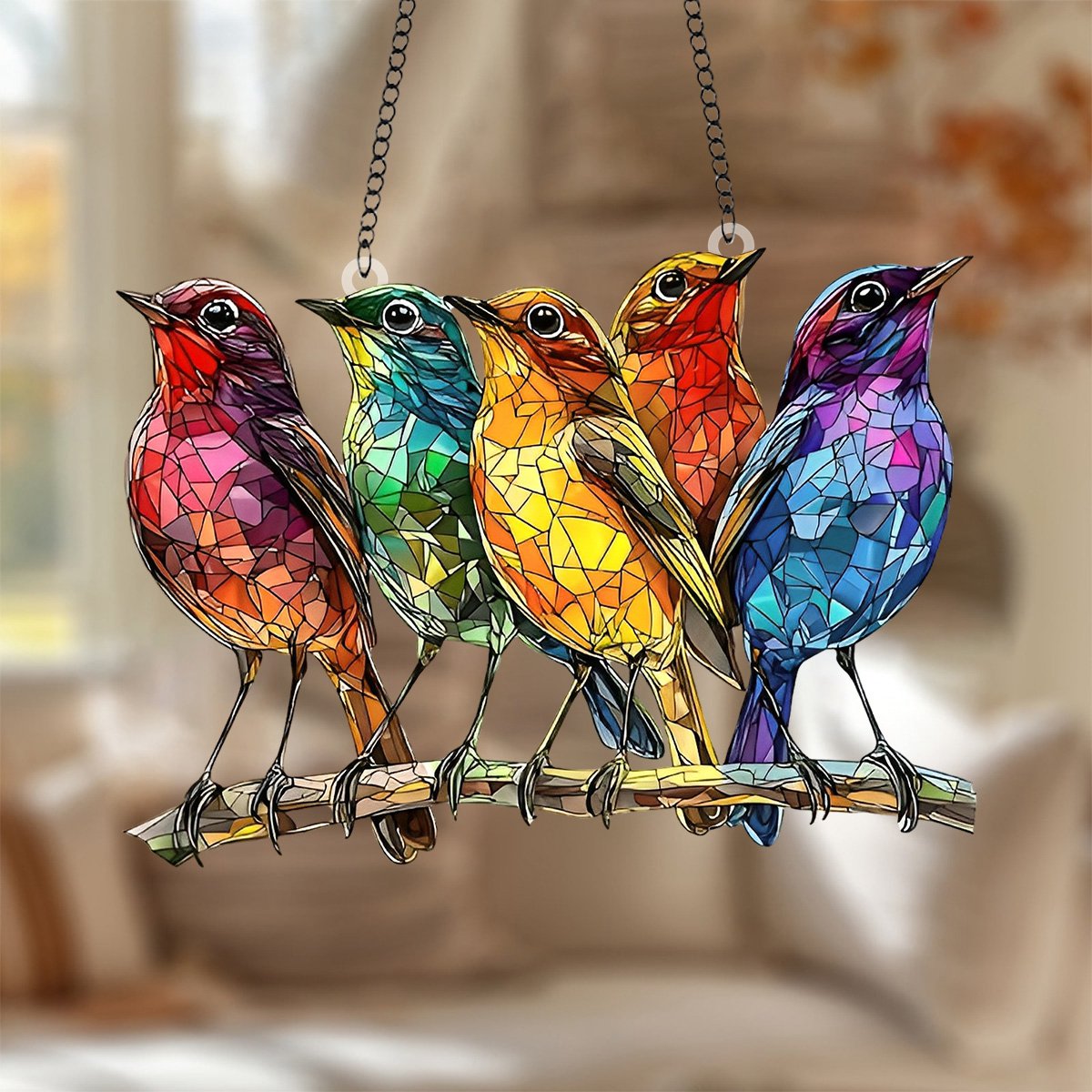 Five Colored Robins Suncatchers-Gift for Bird Lovers,Garden Enthusiasts,Family,Friends