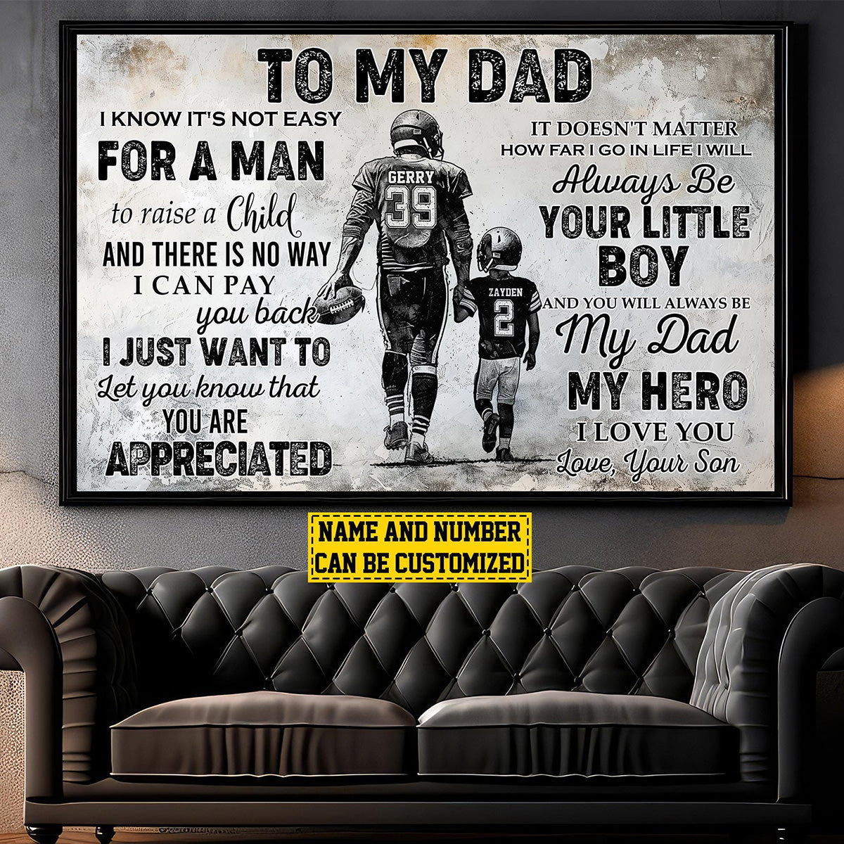 To My Dad Personalized Football Poster-Gift For Football Lovers